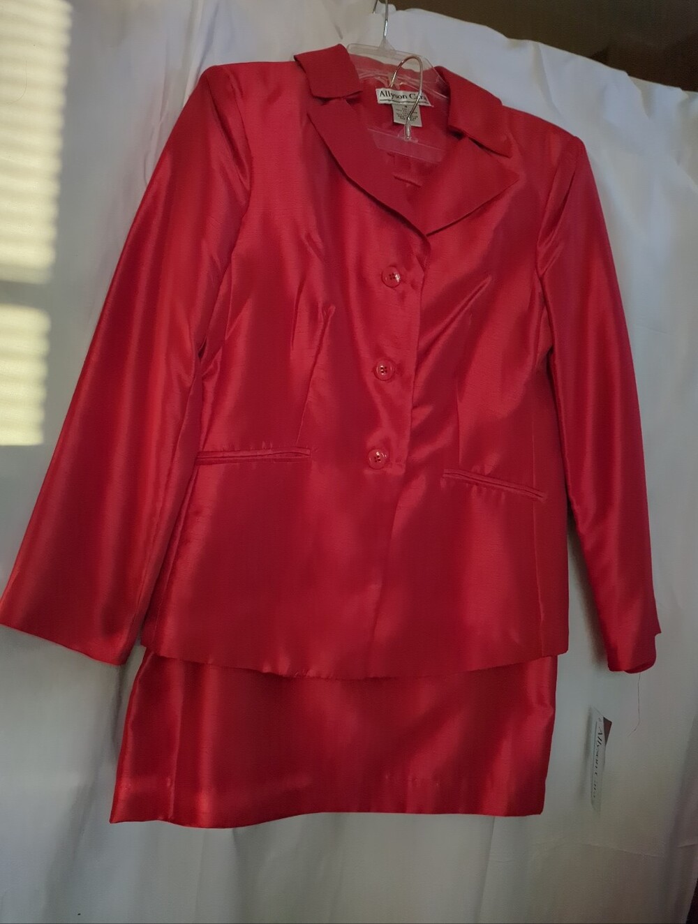 Allyson Cara Womens Red Skirt Suit Blazer Jacket Career Set Business Office Sz 8